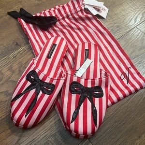 Striped and Sequin Bow Slippers